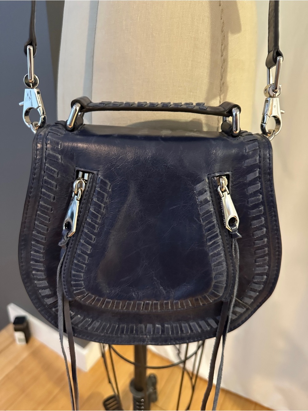 Rebecca Minkoff Navy Leather Braided-Handle Crossbody